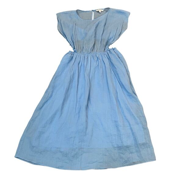 Rebecca Taylor Back Cutout Midi Dress Large Fit And Flare Cap Sleeve Preppy Blue - Picture 1 of 11